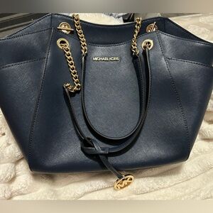 Michael Kors Dark Blue Tote with Gold Accents